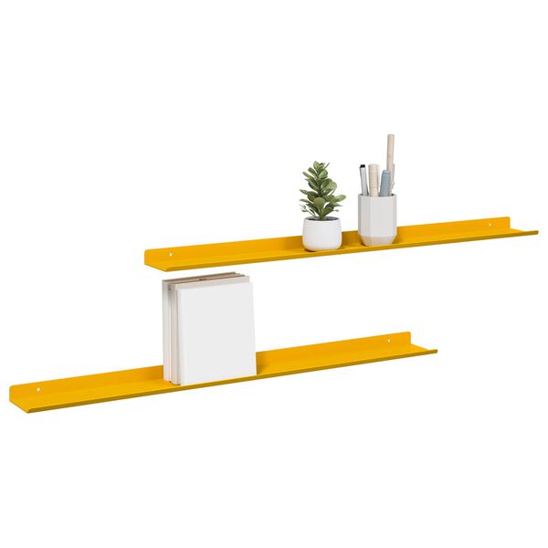 vidaXL Floating Shelf 2 pcs Mustard Yellow 80 x 9 x 2.5 cm Steel