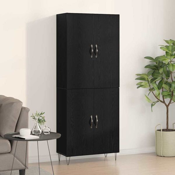 vidaXL Highboard 2 pcs Black Oak Engineered Wood and Glass