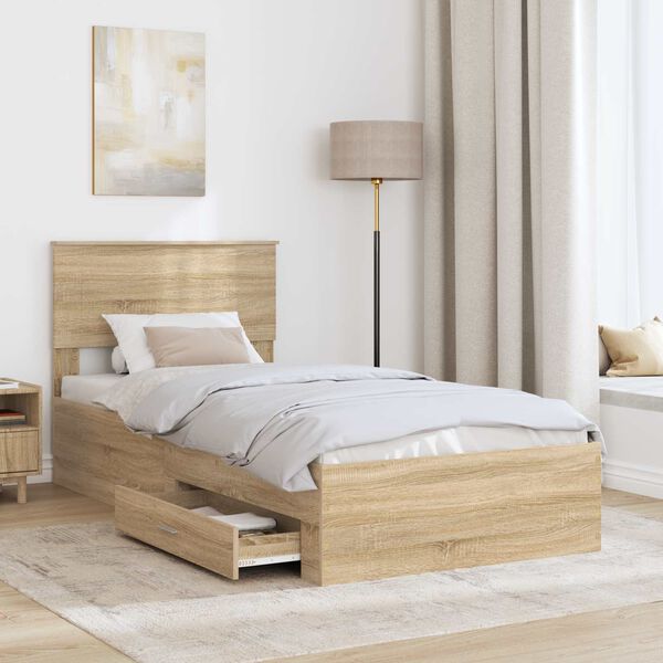 vidaXL Bed Frame with Drawer Sonoma Oak 100 x 200 cm Engineered Wood