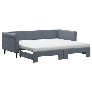 vidaXL Daybed with Trundle and Mattresses Dark Grey 90x190 cm Velvet