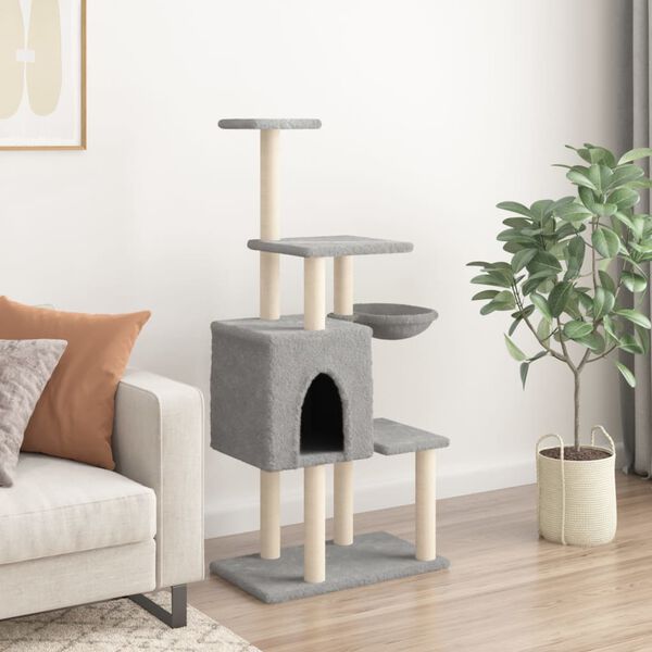 vidaXL Cat Tree with Sisal Scratching Posts Light Grey 131 cm
