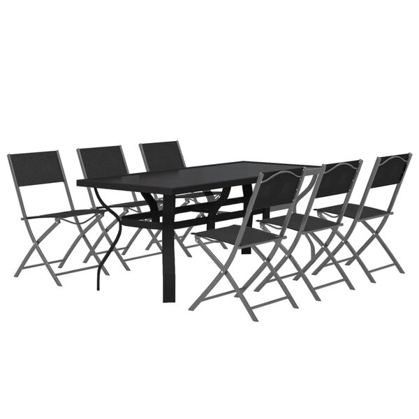 vidaXL 7 Piece Garden Dining Set Grey and Black