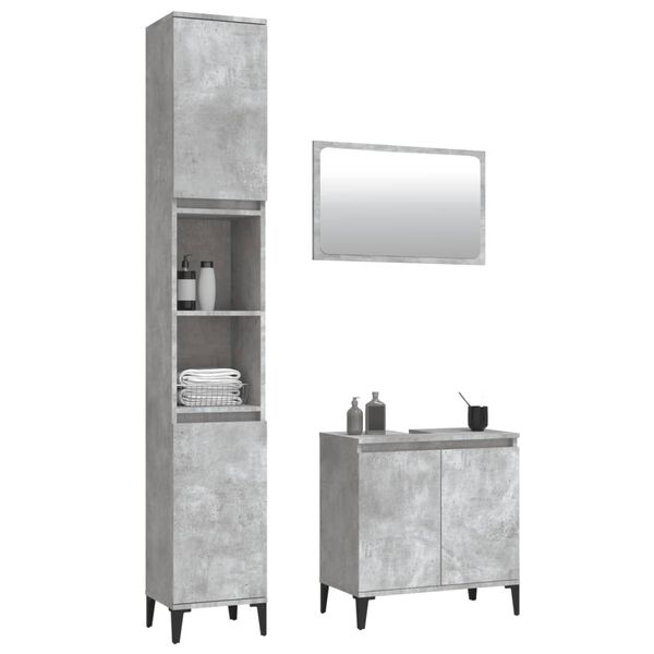 vidaXL 3 Piece Bathroom Furniture Set Concrete Grey Engineered Wood