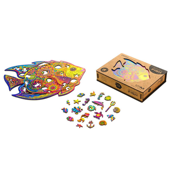UNIDRAGON 196 Piece Wooden Jigsaw Puzzle Shining Fish Medium 32x24 cm