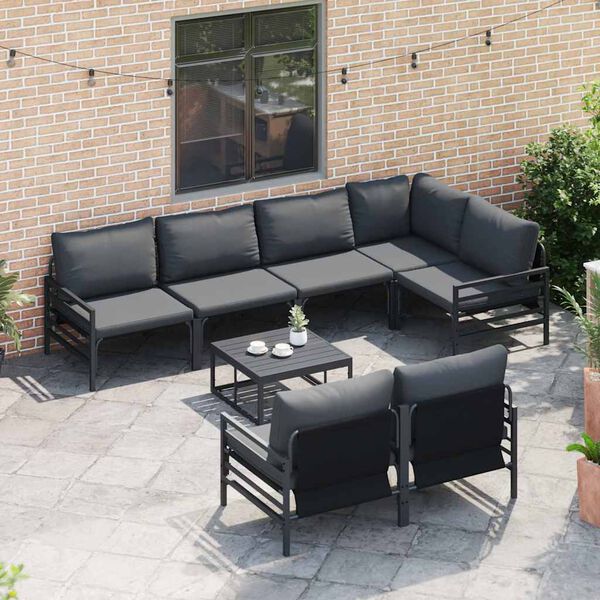 vidaXL Garden Sofa Set with Cushion 7 pcs Black Steel