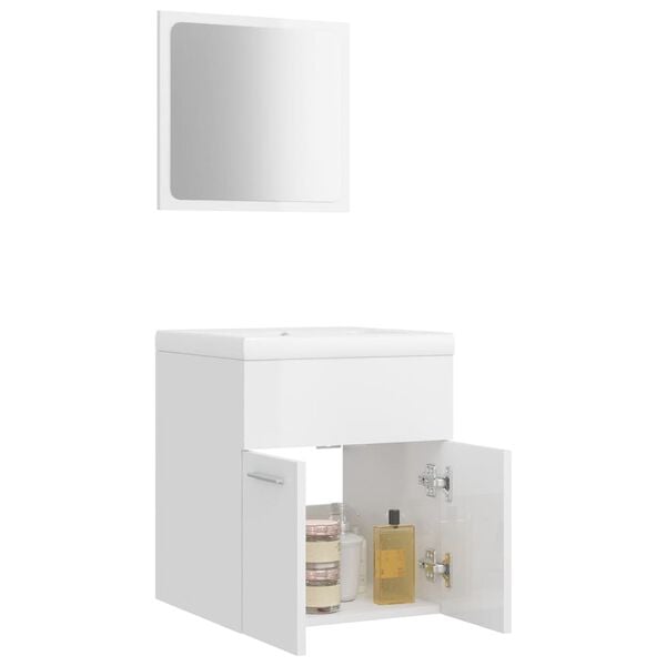 vidaXL Bathroom Furniture Set High Gloss White Engineered Wood