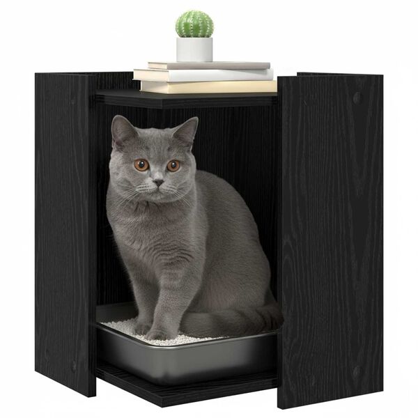 vidaXL Cat Litter Box Enclosure Black Oak 42 x 42 x 51 cm