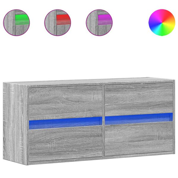 vidaXL TV Wall Cabinet with LED Lights Grey Sonoma 100x31x45 cm