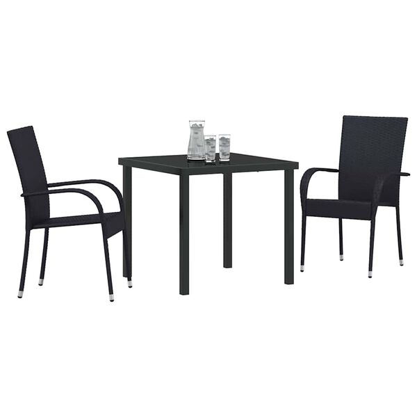 vidaXL Garden Dining Set 3 pcs Black Powder-Coated Steel