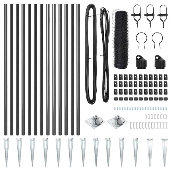 vidaXL Fence Post Grey 25 x 0.8 m (50 mm mesh) Steel and PVC