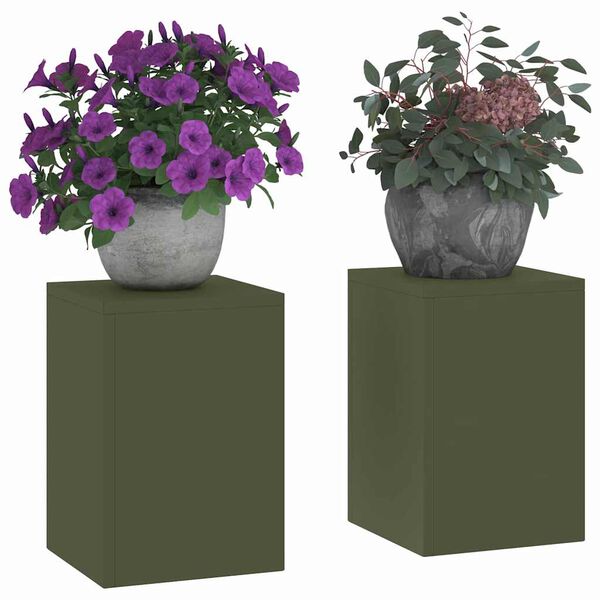 vidaXL Plant Stand 2 pcs Olive green 24 x 24 x 35 cm Steel