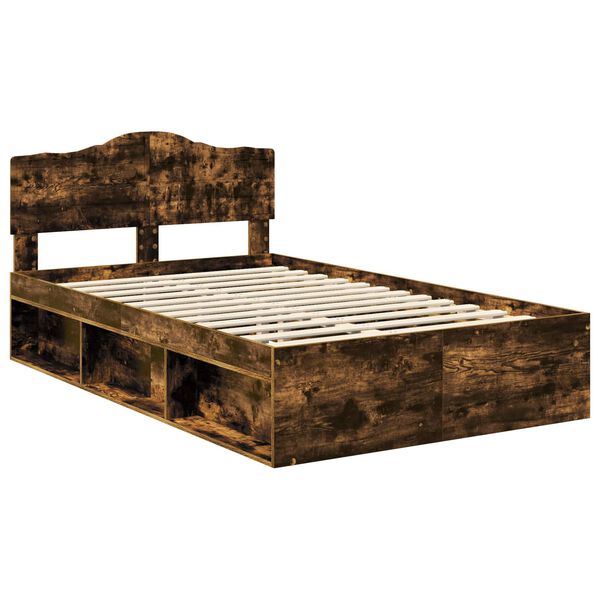 vidaXL Bed Frame Smoked Oak 120 x 190 cm Solid Pine Wood