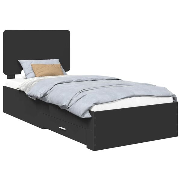 vidaXL Bed Frame with Headboard Black 75 x 190 cm Engineered Wood