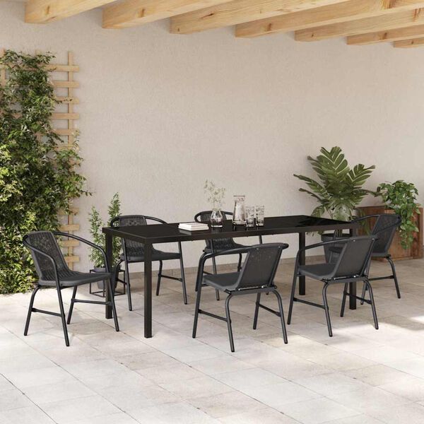 vidaXL Garden Dining Set 7 pcs Black Powder-Coated Steel