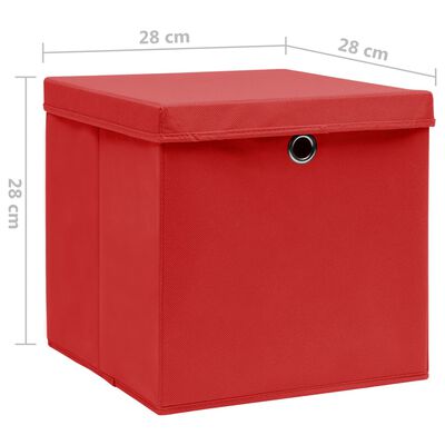 vidaXL Storage Boxes with Covers 10 pcs 28x28x28 cm Red