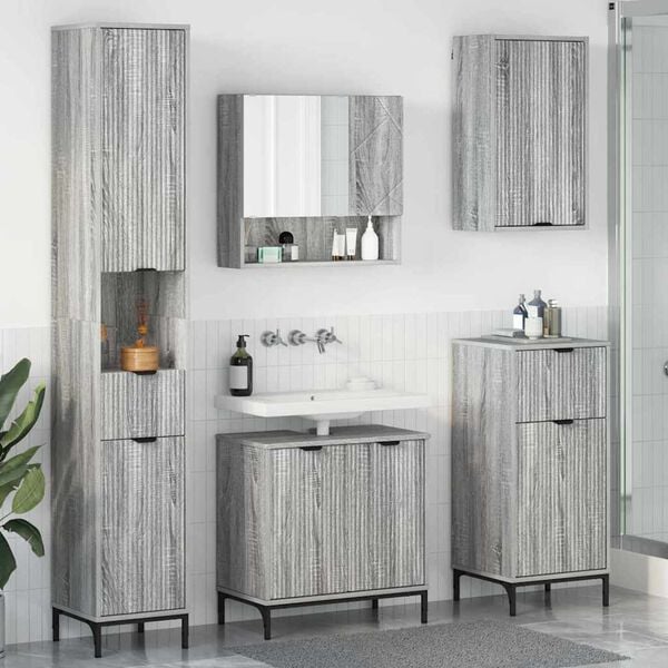 vidaXL Bathroom Furniture Set Grey Sonoma Engineered wood, Metal