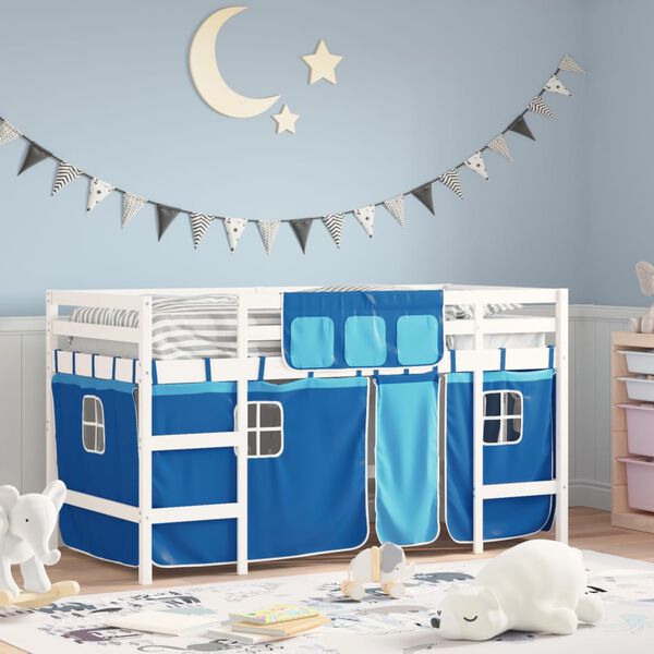 vidaXL Kids' Loft Bed with Curtains without Mattress Blue 90x200cm