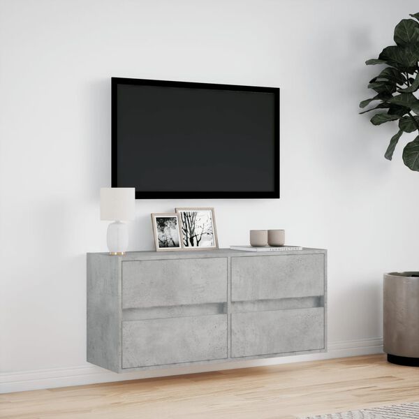 vidaXL TV Wall Cabinet with LED Lights Concrete Grey 100x31x45 cm