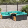 vidaXL 11 Piece Garden Sofa Set with Cushions Black Poly Rattan Acacia