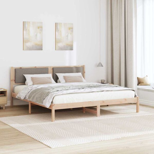 vidaXL Bed Frame with Headboard Taupe 200 x 200 cm Solid Pine Wood