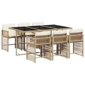 vidaXL 7 Piece Garden Dining Set with Cushions Beige Poly Rattan