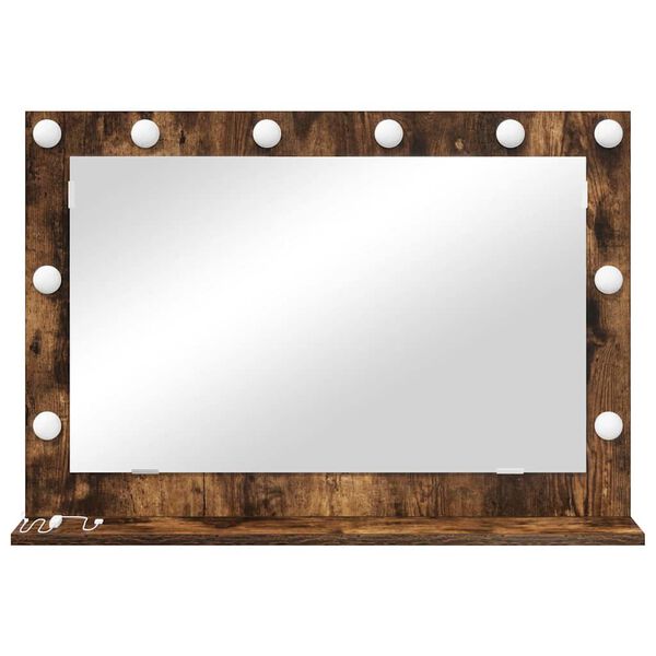 vidaXL Vanity Mirror with LED Strip Lights Smoked Oak 80 x 55 x 18 cm