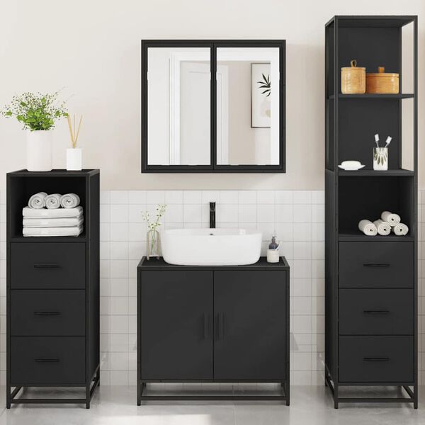 vidaXL 4&nbsp;Piece Bathroom Furniture Set&nbsp;Black Engineered Wood