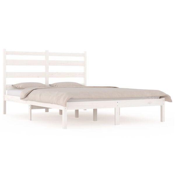 vidaXL Bed Frame without Mattress White Solid Wood Pine King Size