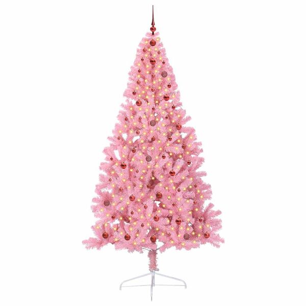 vidaXL Artificial Pre-lit Christmas Tree with 300 LEDs Pink 240 cm PVC