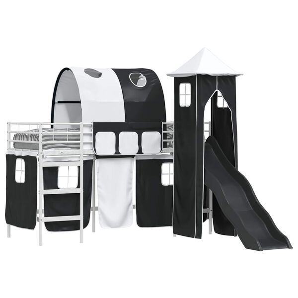 vidaXL Kids'Loft Bed Frame White and Black 74.5 x 190 cm Metal