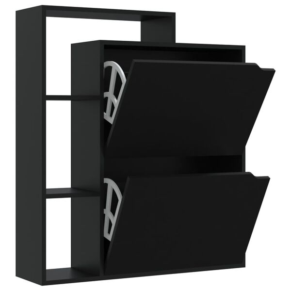 vidaXL Shoe Cabinet Black 79.5x24x90.5 cm Engineered Wood