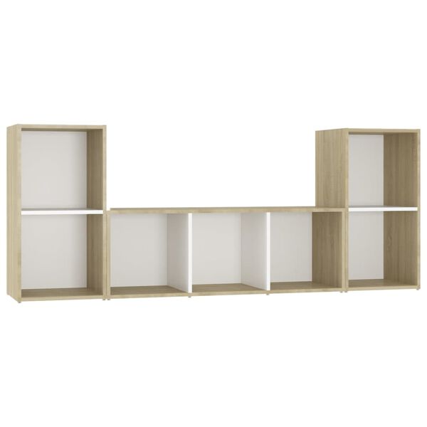 vidaXL 3 Piece TV Cabinet Set White and Sonoma Oak Engineered Wood