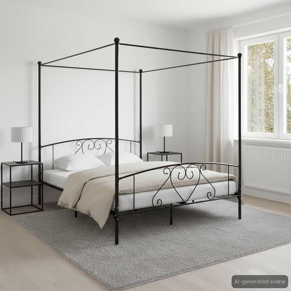 vidaXL Bed Frame without Mattress with Canopy Black 200x200 cm Metal