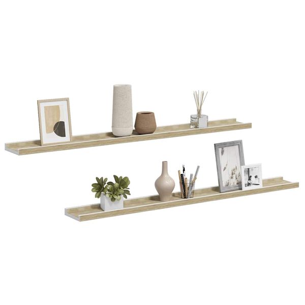 vidaXL Wall Shelves 2 pcs White and Sonoma Oak 100x9x3 cm