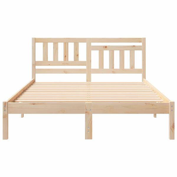 vidaXL Bed Frame with Headboard Brown 135 x 190 cm Solid Pine Wood
