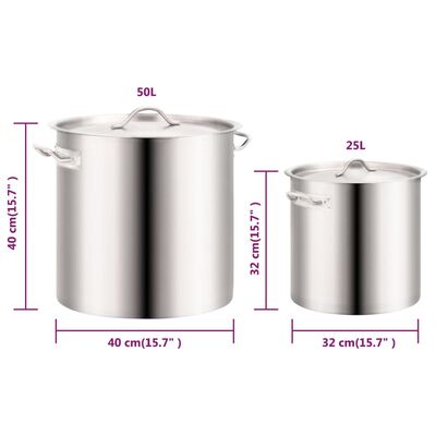 vidaXL 2 Piece Stock Pot Set 50/25 L Stainless Steel