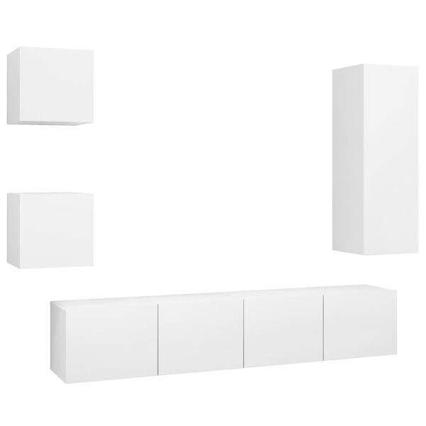 vidaXL 5 Piece TV Cabinet Set White Engineered Wood