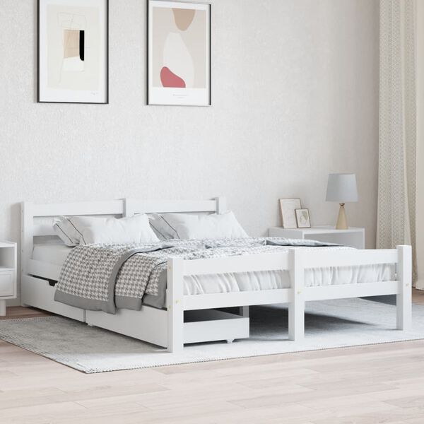 vidaXL Bed Frame without Mattress White Solid Wood Pine 140x200 cm