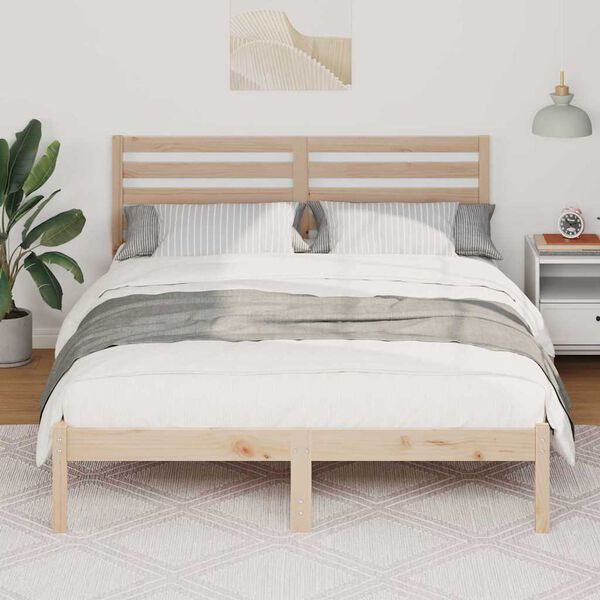 vidaXL Bed Frame with Headboard Brown 120 x 190 cm Solid Pine Wood