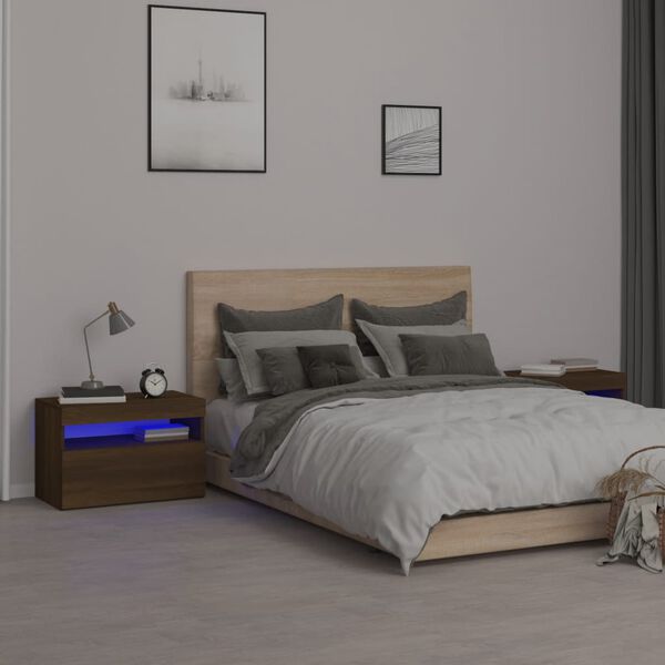 vidaXL Bedside Cabinets 2 pcs with LED Lights Brown Oak 60x35x40 cm