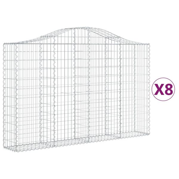 vidaXL Arched Gabion Baskets 8 pcs 200x30x120/140 cm Galvanised Iron