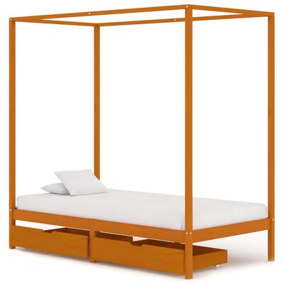 vidaXL Canopy Bed Frame with 2 Drawers Solid Pine Wood 100x200 cm