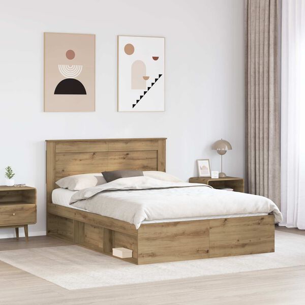 vidaXL Bed Frame Artisian Oak 140 x 190 cm Solid Pine Wood