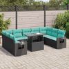 vidaXL 10 Piece Garden Sofa Set with Cushions Black Poly Rattan Acacia