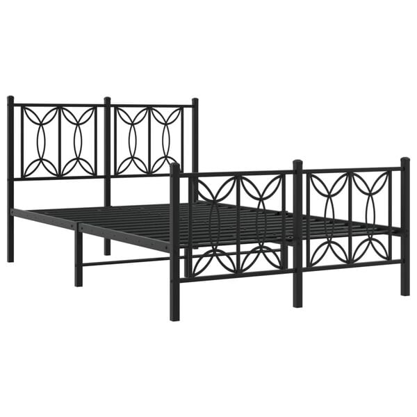vidaXL Metal Bed Frame without Mattress with Footboard Black 120x190cm