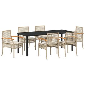 vidaXL Garden Dining Set with Cushion 7 pcs Beige and Black Rattan