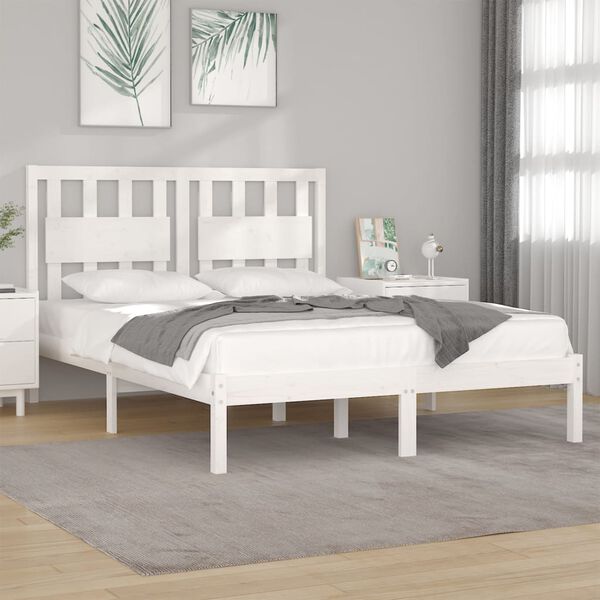vidaXL Bed Frame without Mattress White Solid Wood Small Double