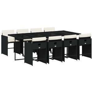 vidaXL Garden Dining Set | Black | PE Rattan | 8-seater | Foldable