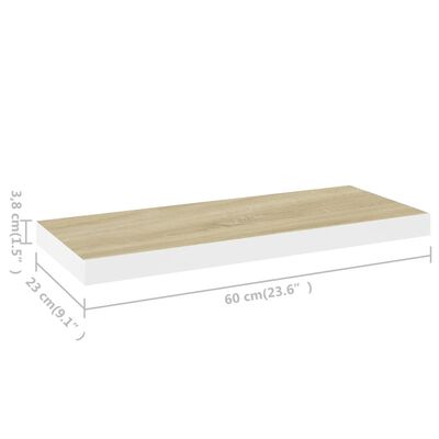 vidaXL Floating Wall Shelves 2 pcs Oak and White 60x23.5x3.8 cm MDF