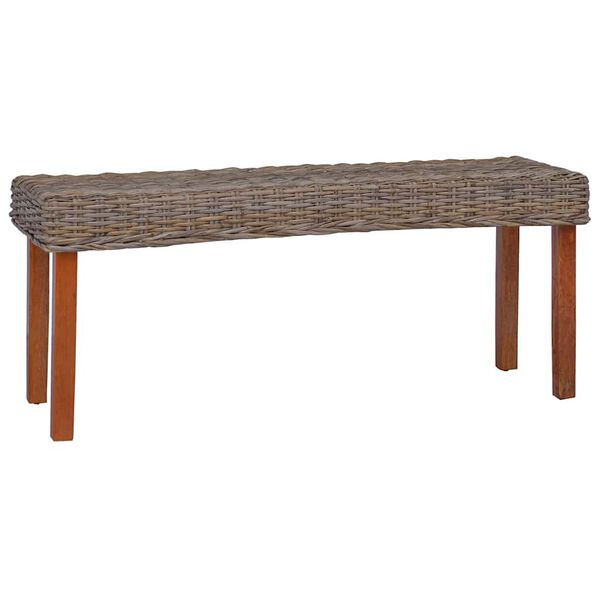 vidaXL Bench 110 cm Natural Kubu Rattan and Solid Mahogany Wood